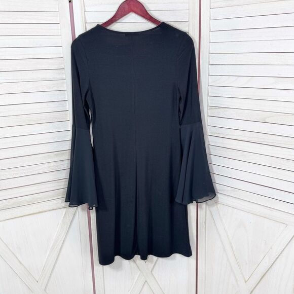 MSK Chiffon Bell Sleeve Jersey Sheath Dress Black Small Gothic Bewitched Boho - Picture 8 of 11